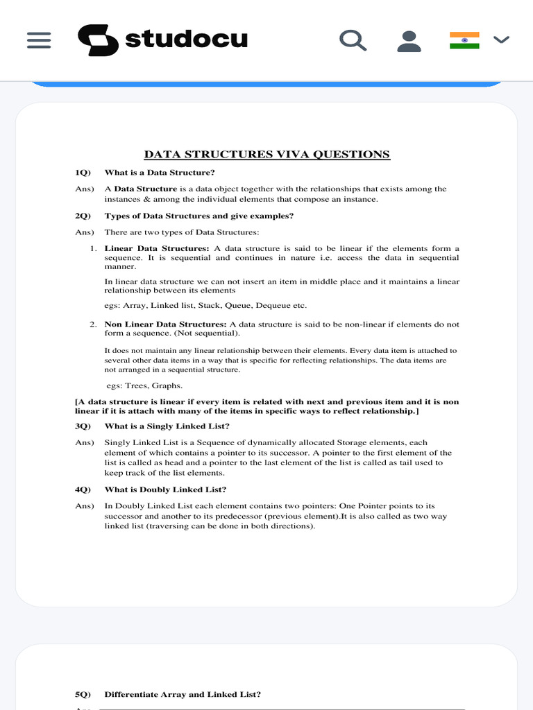 Viva Questions For Data Structures Lab - DATA STR | PDF