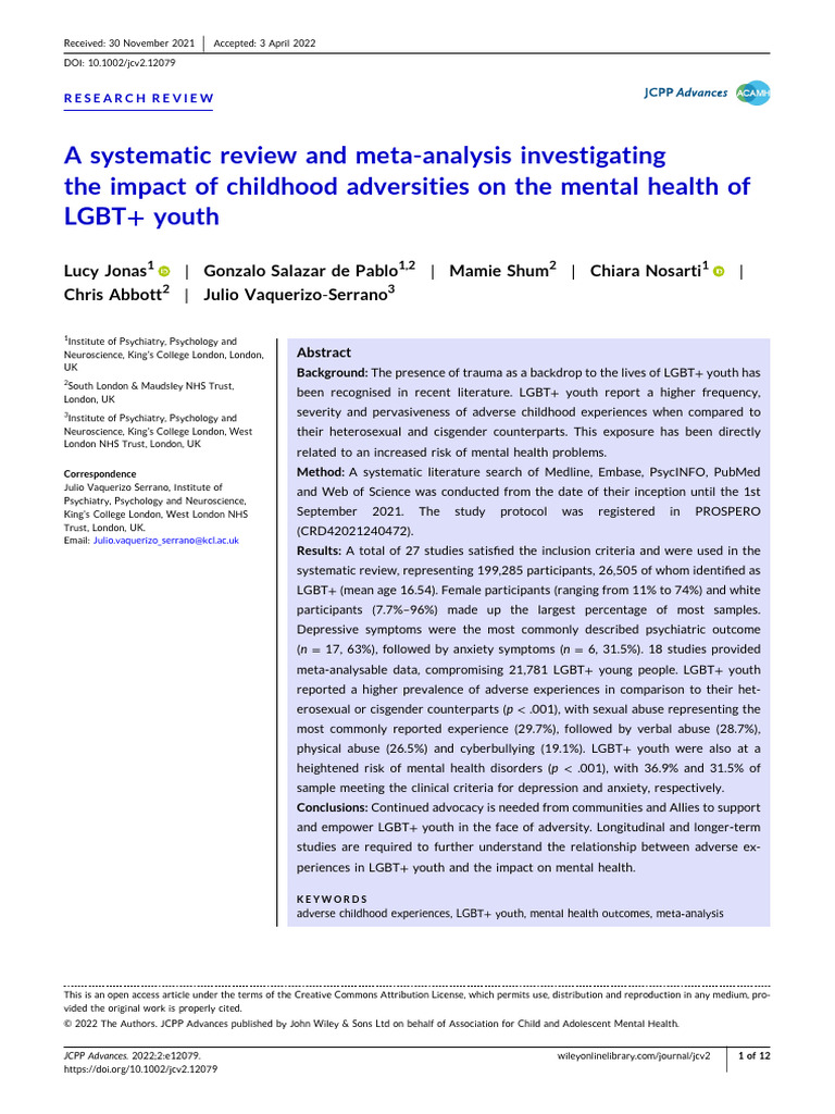 JCPP Advances 2022 Jonas A Systematic Review and Metaanalysis ...