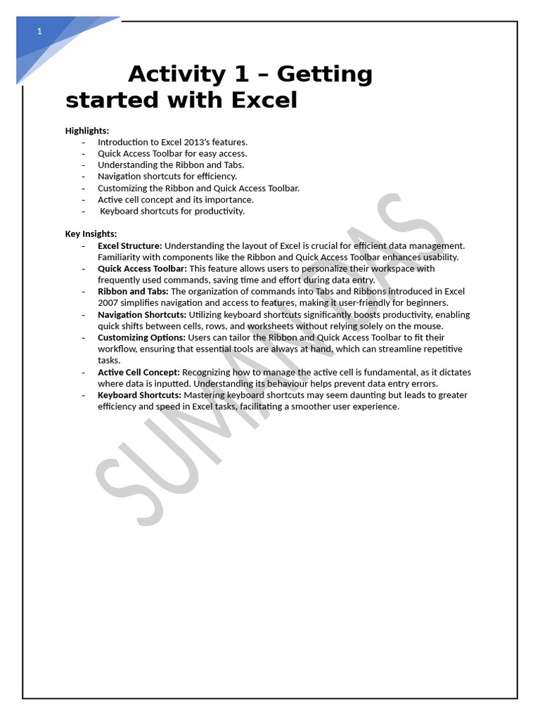 Excel 2013: Essential Features Guide | PDF