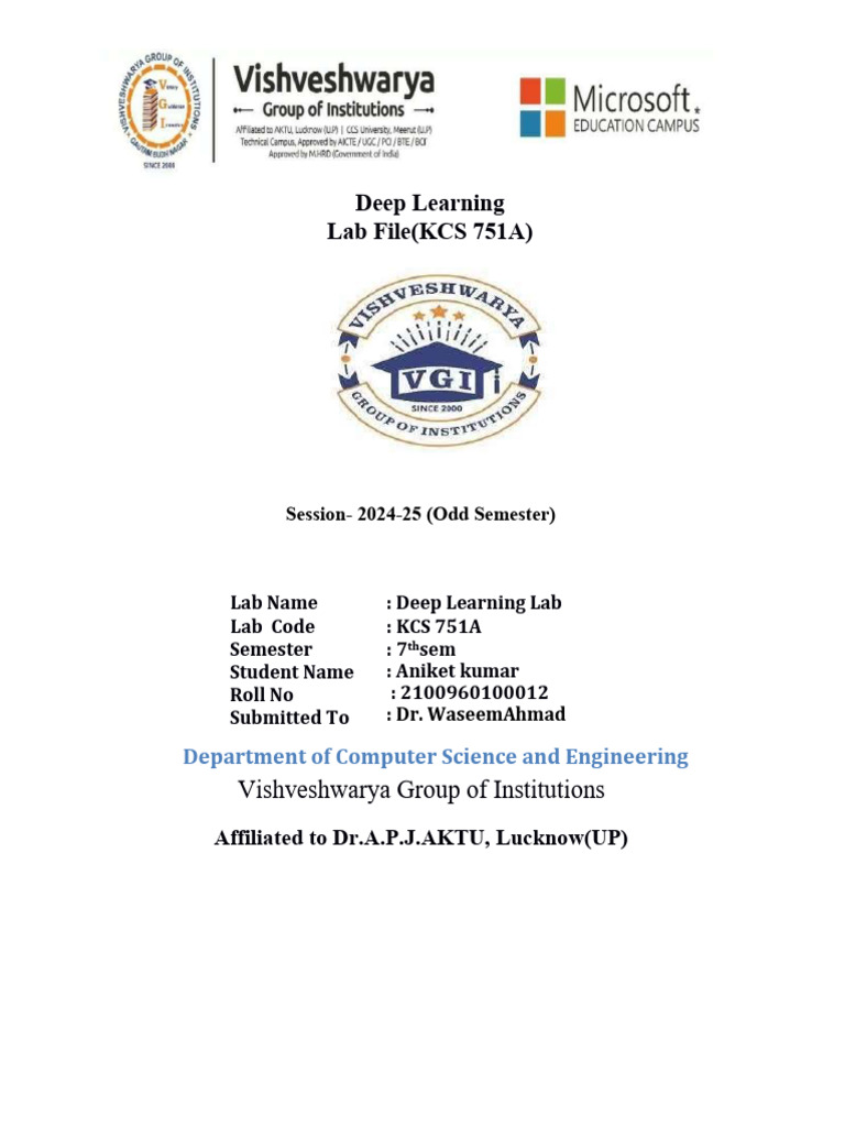 Deep Learning Lab File KCS 751A | PDF