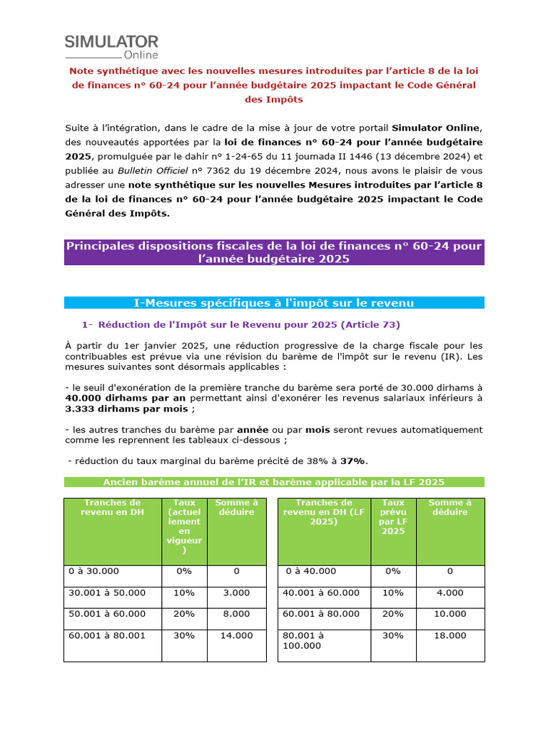 Mesures fiscales loi de finances 2025 | PDF | Impôt sur le revenu | Impôts