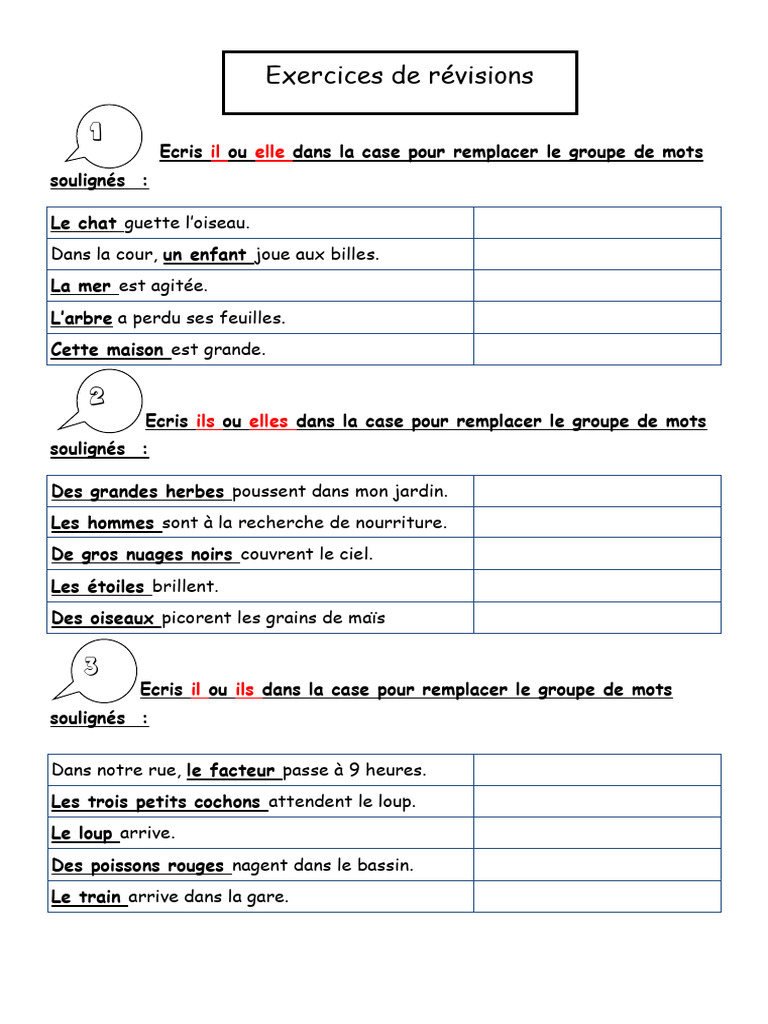 Exercices sur les pronoms personnels CE1 | PDF