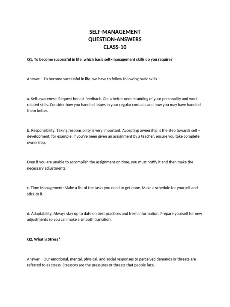 Self-Management Skills for Class 10 | PDF | Motivational | Motivation