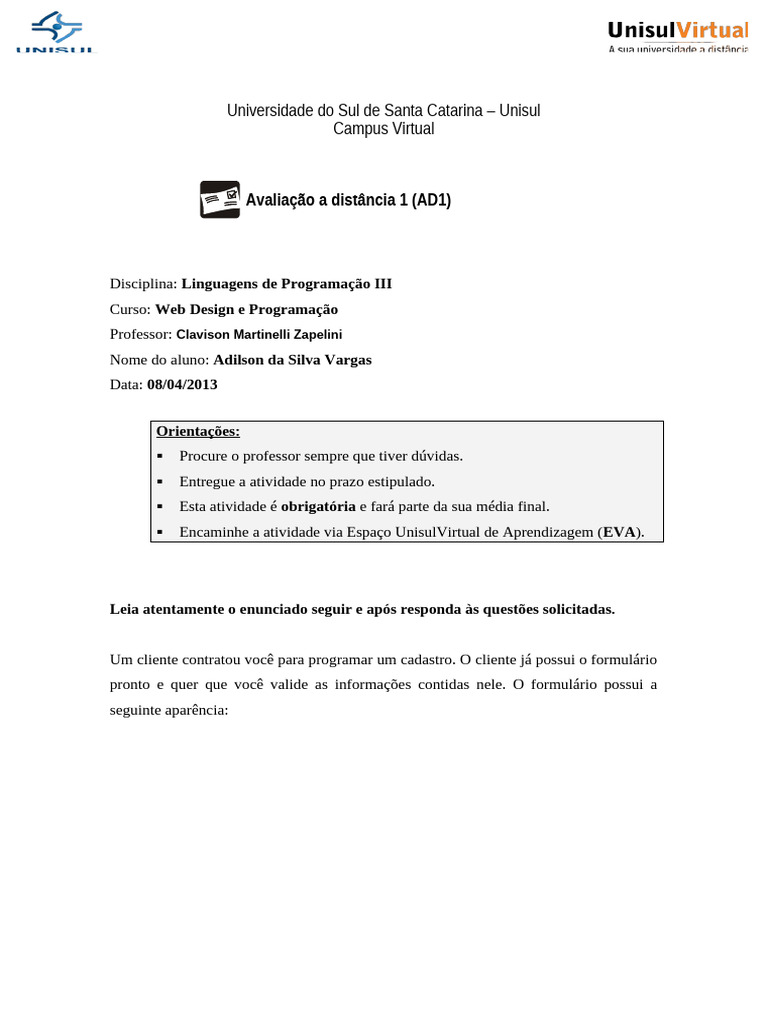Validação de Formulário em JavaScript e PHP | PDF | Script Java ...