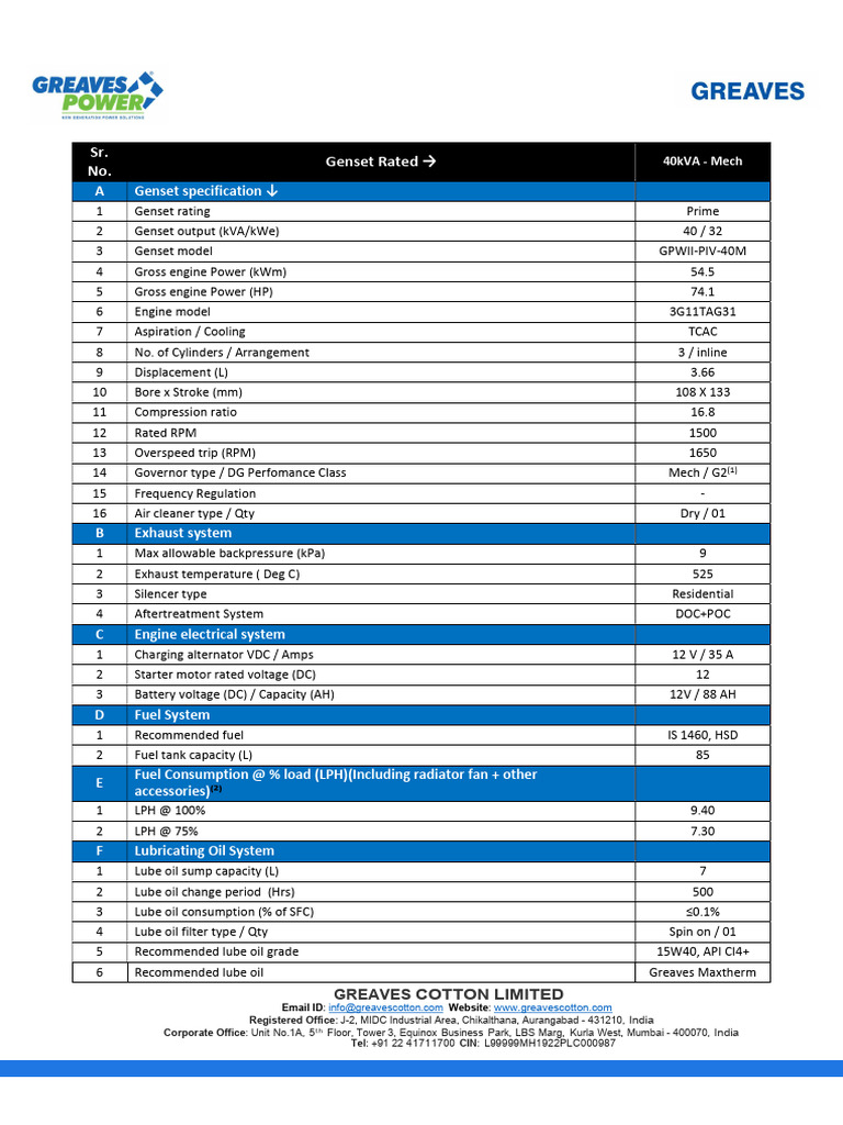 Cummins CPCB IV+ Genset Specs | PDF | Engines | Manufactured Goods