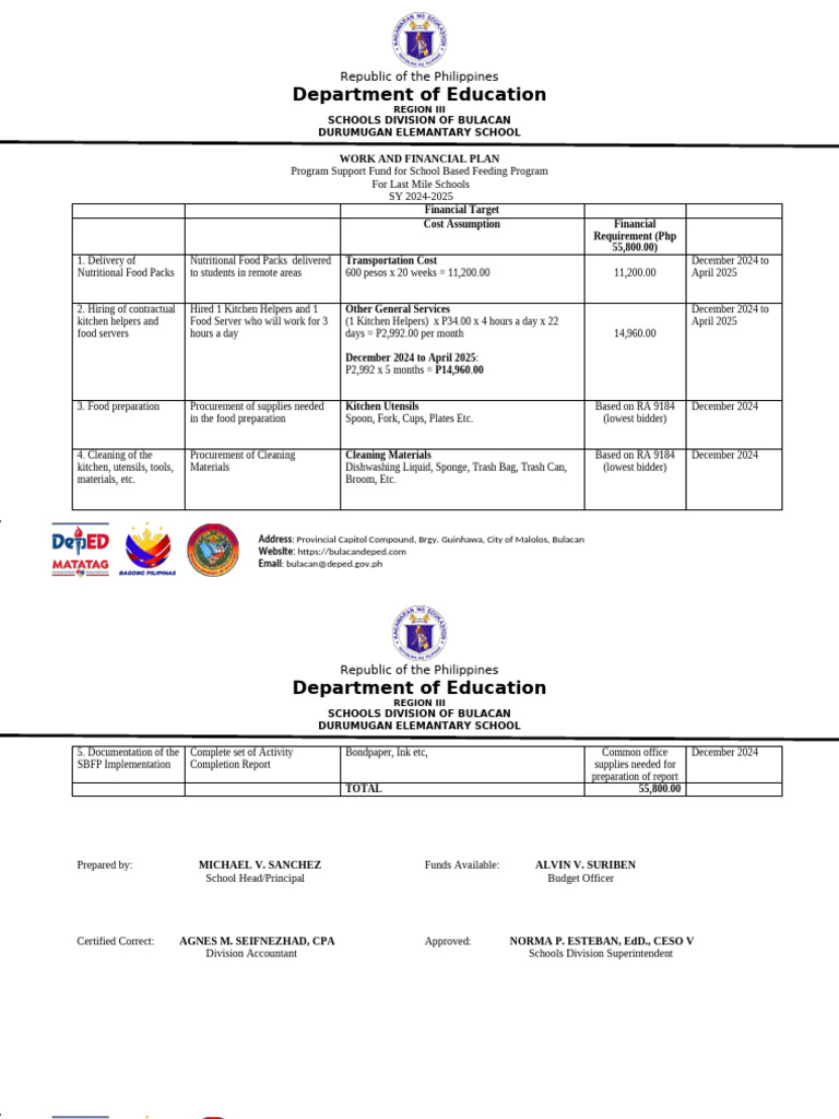 Work and financial plan pdf domestic implements