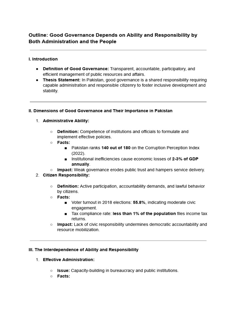 Good Governance in Pakistan: Roles & Challenges | PDF | Governance ...