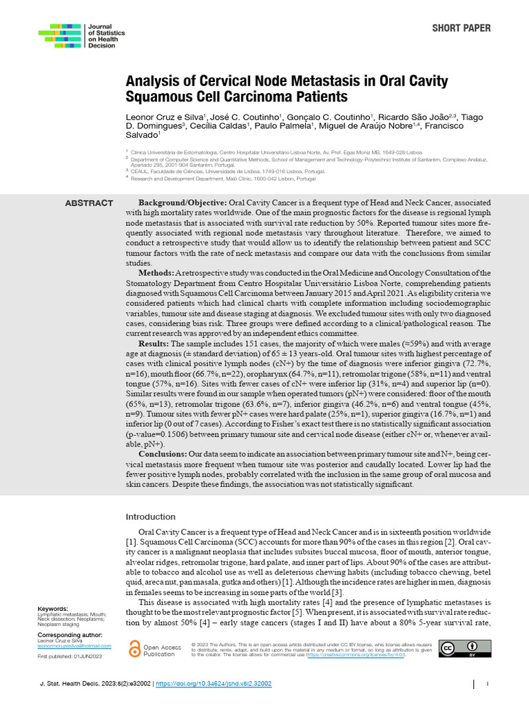 Analysis of Cervical Node Metastasis in Oral Cavity Squamous Cell ...