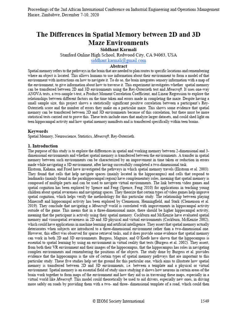 2D vs 3D Spatial Memory Study | PDF | Student's T Test | P Value