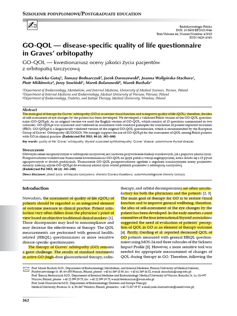 GO-QOL Questionnaire for Graves' Orbitopathy | PDF | Clinical Medicine ...