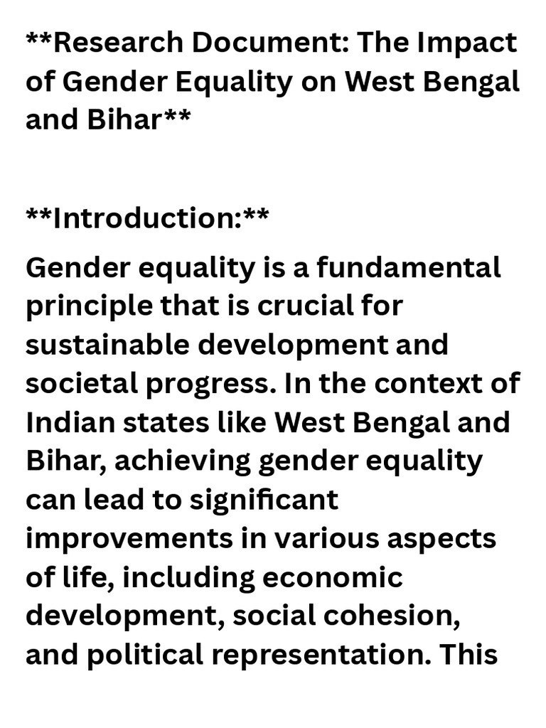 Research Document The Impact of Gender Equality On West Bengal and ...