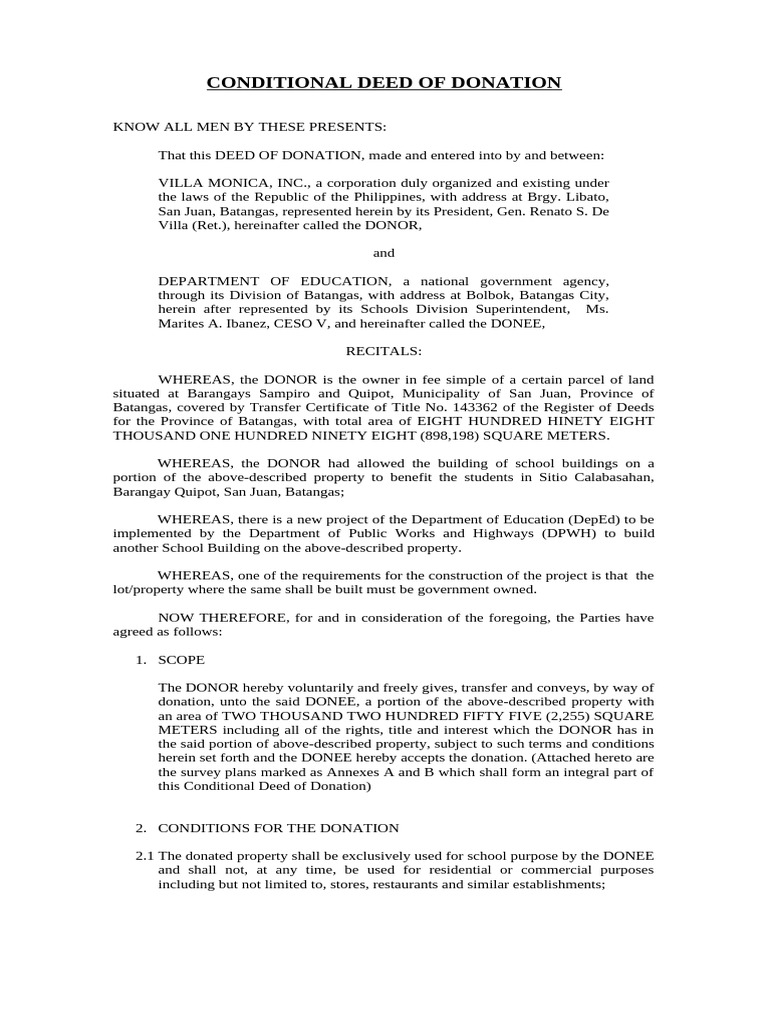 CONDITIONAL-DEED-OF-DONATION.RSV. | PDF | Property | Private Law