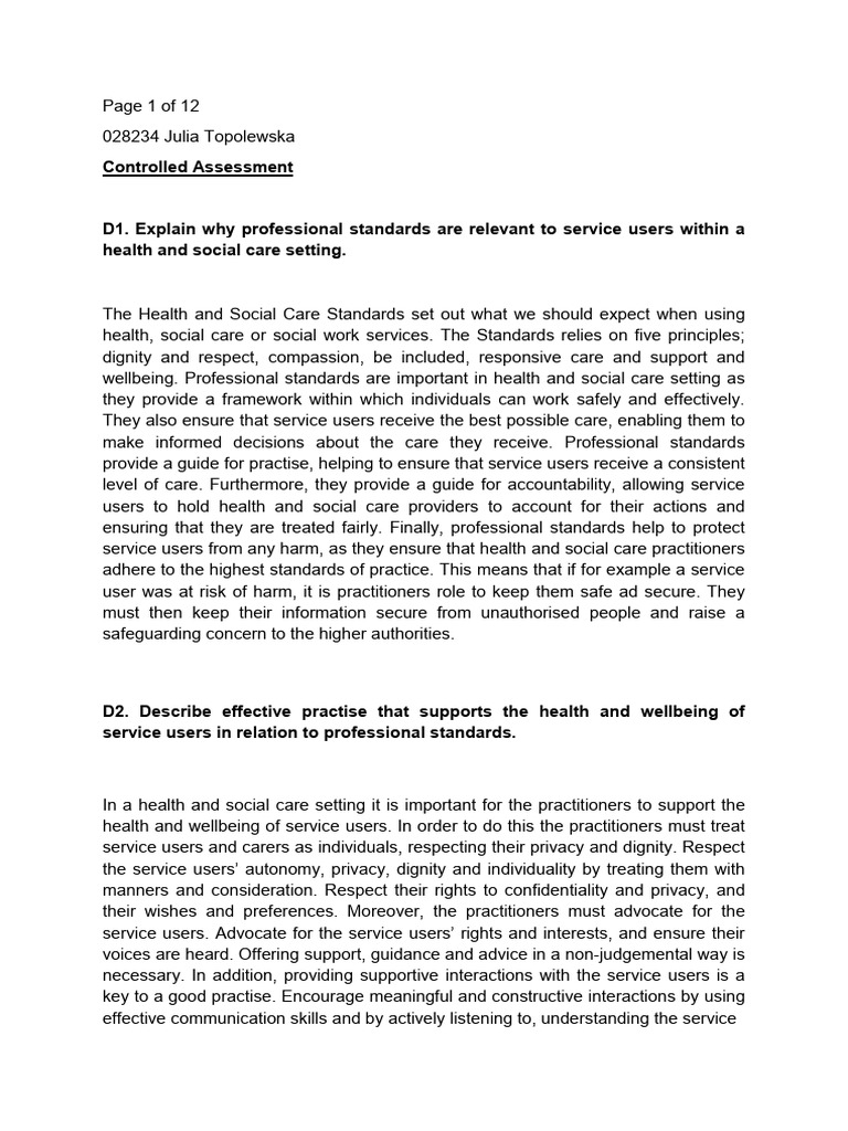 Controlled Assesment Final | PDF | Social Work | Health Care