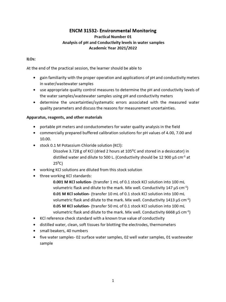 Water Conductivity Testing Procedures | PDF | Ph | Water Quality