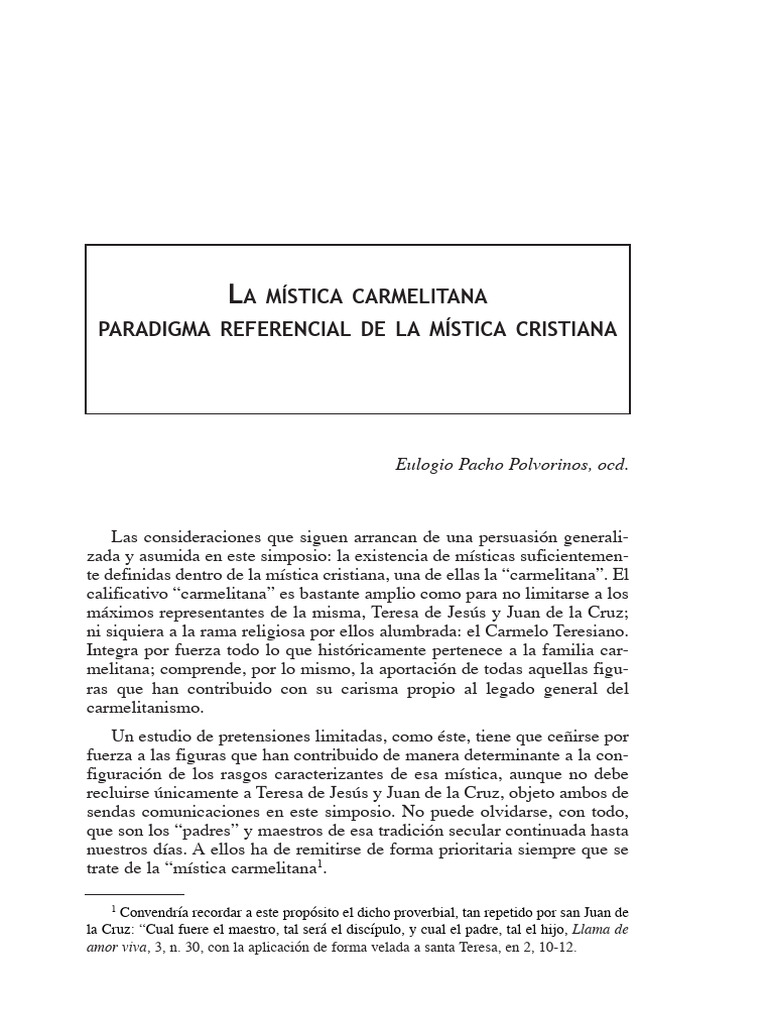 La Mística Carmelitana Paradigma Referencial de La Mística Cristiana ...