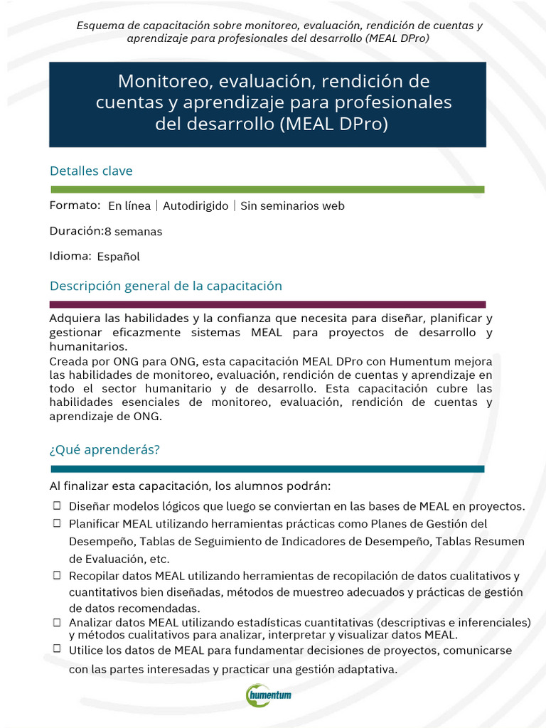 Capacitación MEAL DPro en Español | PDF | Evaluación | Estadísticas