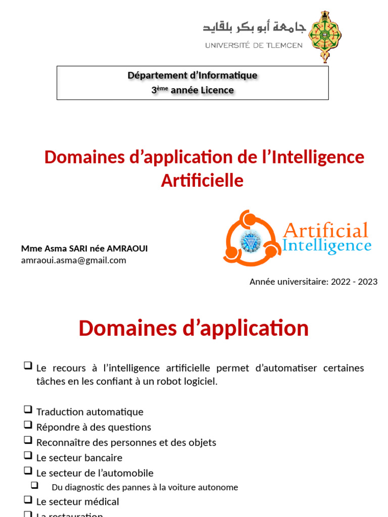 Applications de l'Intelligence Artificielle | PDF | Intelligence ...