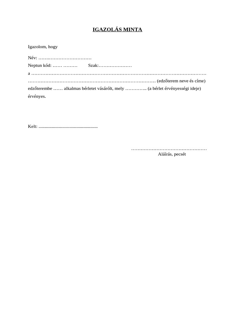 Kondi Igazolas Minta | PDF