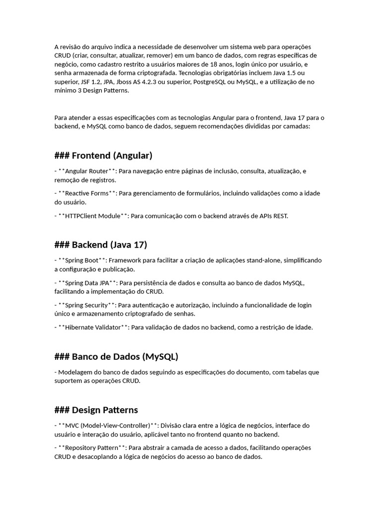 Sistema Web CRUD com Segurança e Java | PDF