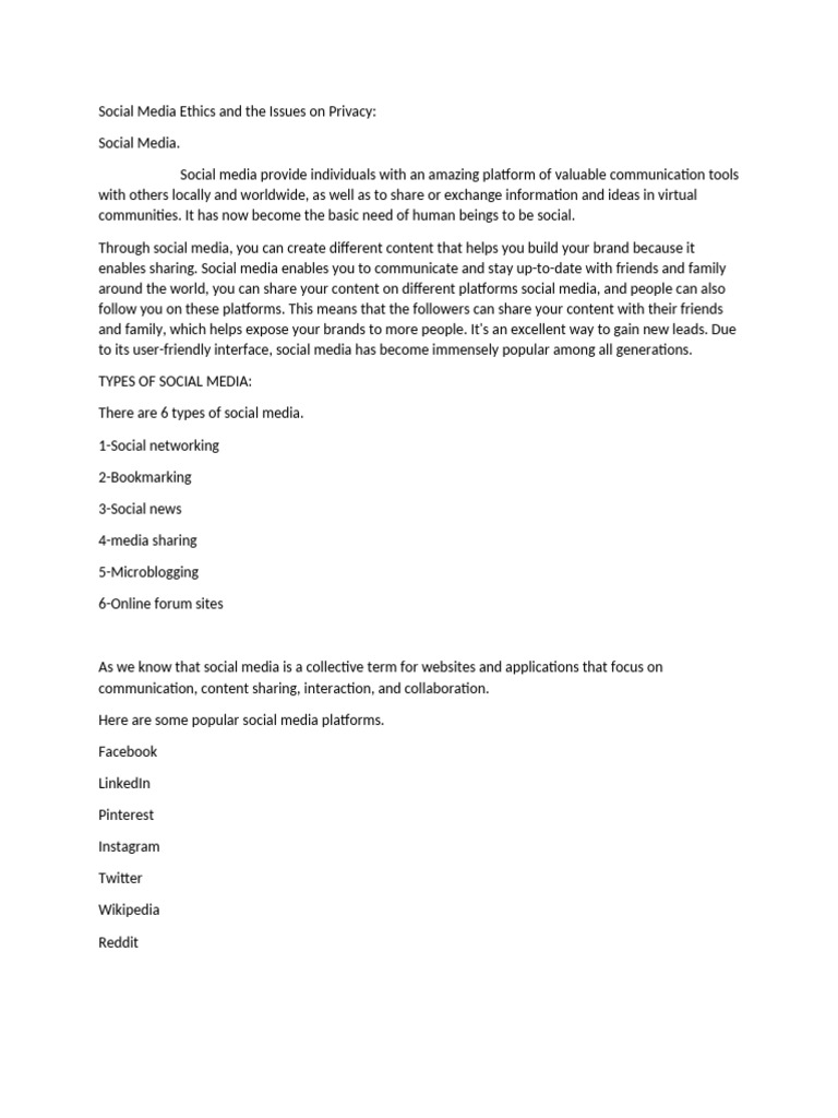 Social Media Ethics and The Issues On Privacy 11 | PDF | Social Media ...