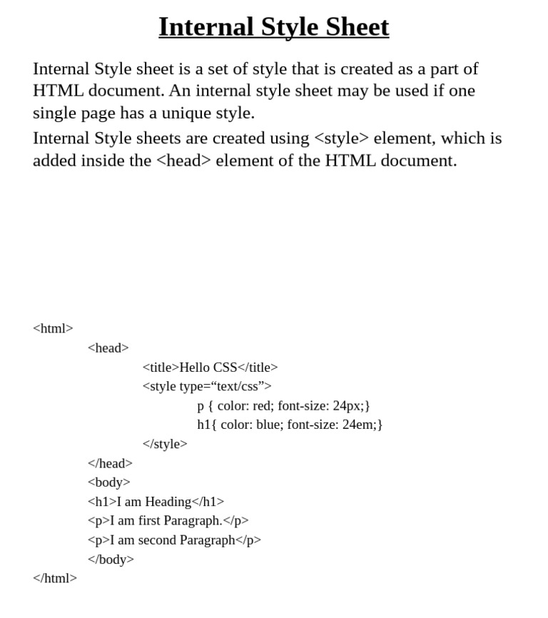 Internal Style Sheet | PDF