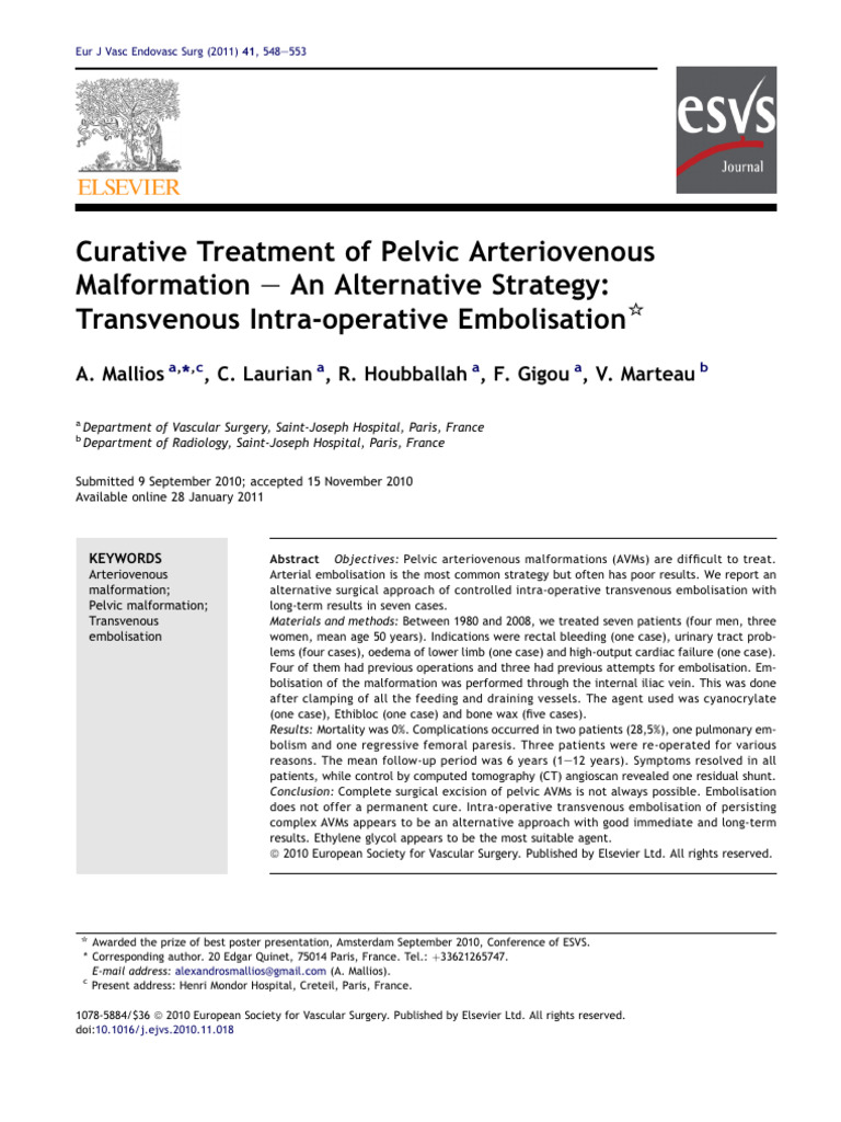 Transvenous Embolisation for Pelvic AVMs | PDF | Vein | Pelvis