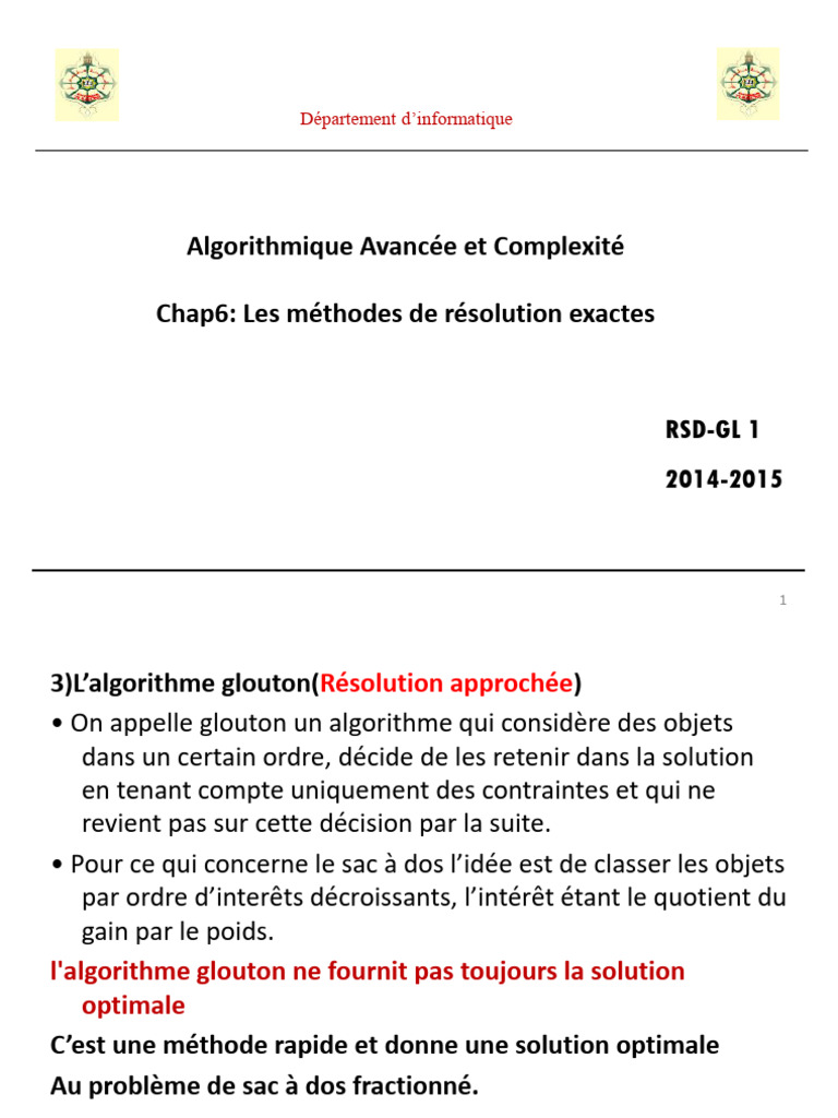 chap8_méthodes-exactes | PDF | Programmation dynamique | Algorithmes