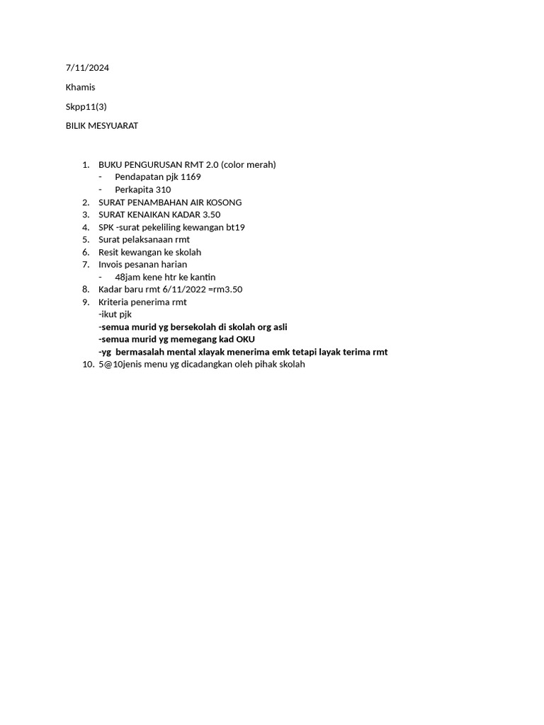Bengkel Susu RMT 7nov | PDF
