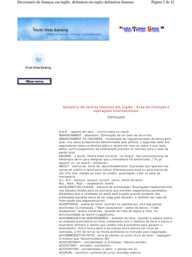 Dicionário de Termos Financeiros em Ingles | PDF | Empréstimos | Juros