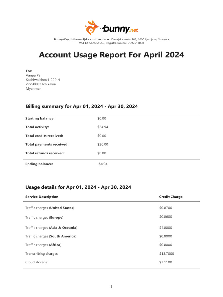 Bunnynet Billing Summary | PDF