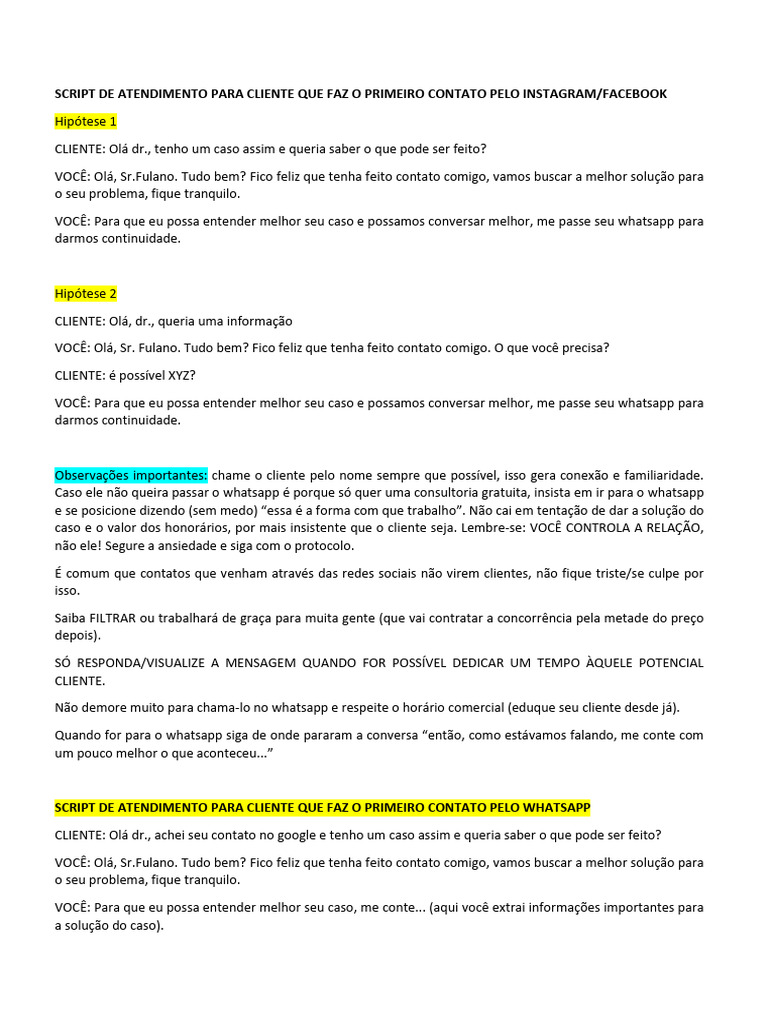 Script de Atendimento Humanizado Online | PDF