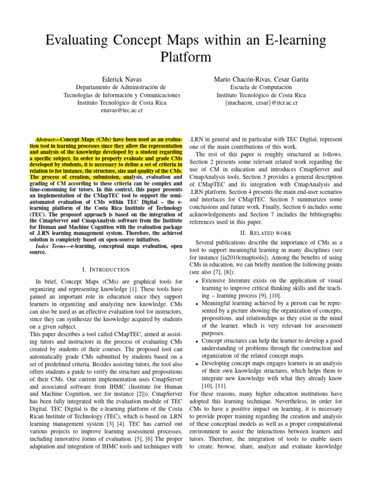 Evaluating Concept Maps Within An E Lear | PDF | Educational Technology ...