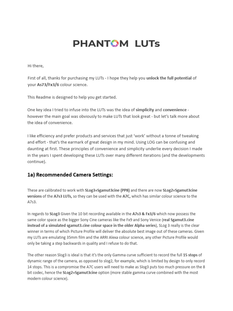 Using Phantom LUTs for Sony Cameras | PDF | Exposure (Photography ...