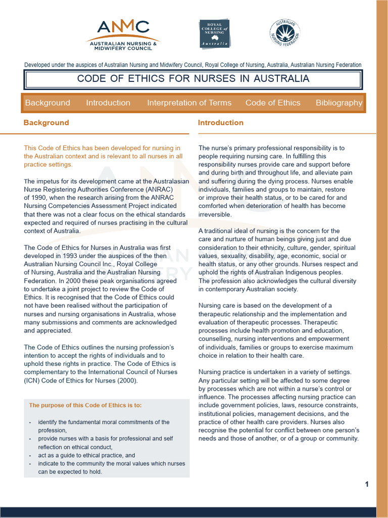Code of Ethics for Australian Nurses | PDF | Nursing | Morality