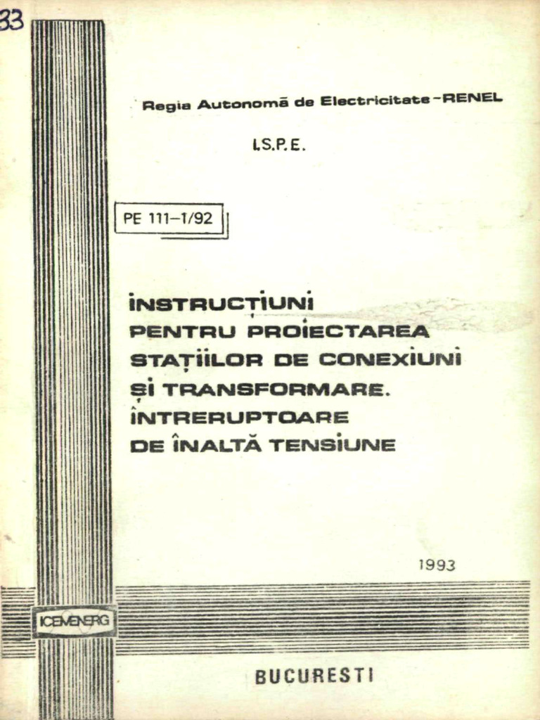 Prescriptie Energetica Pe 111-1-92 Intreruptore Inalta Tensiune | PDF