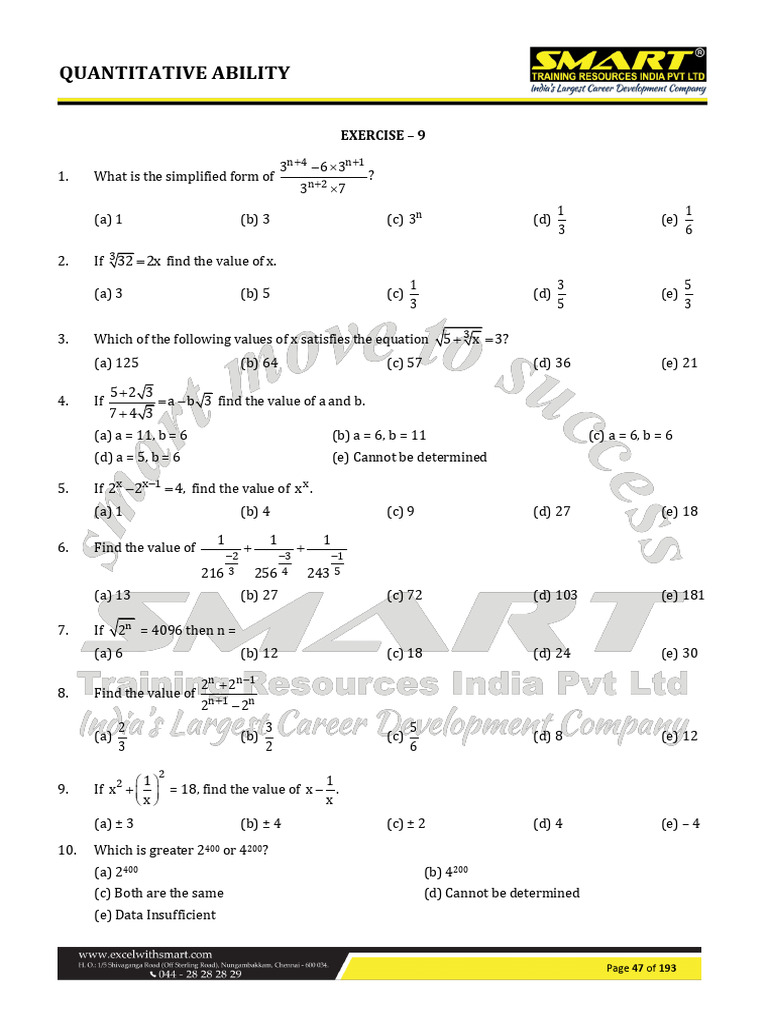 Quantitative Ability Exercises and Concepts | PDF | Equations ...