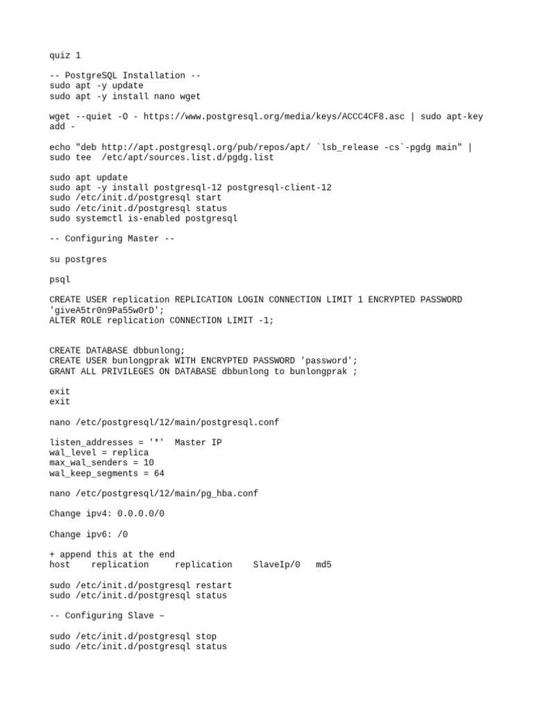 PostgreSQL Master-Slave Setup Guide | PDF
