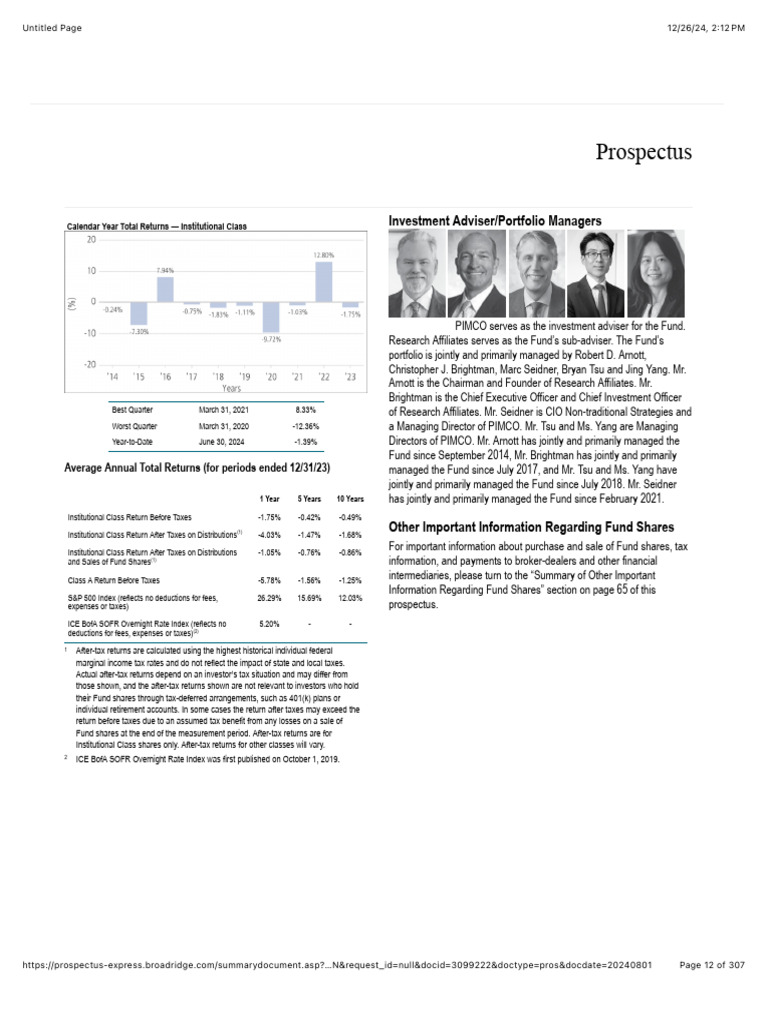 Institutional Class Fund Returns Summary | PDF | Taxes | Financial Services
