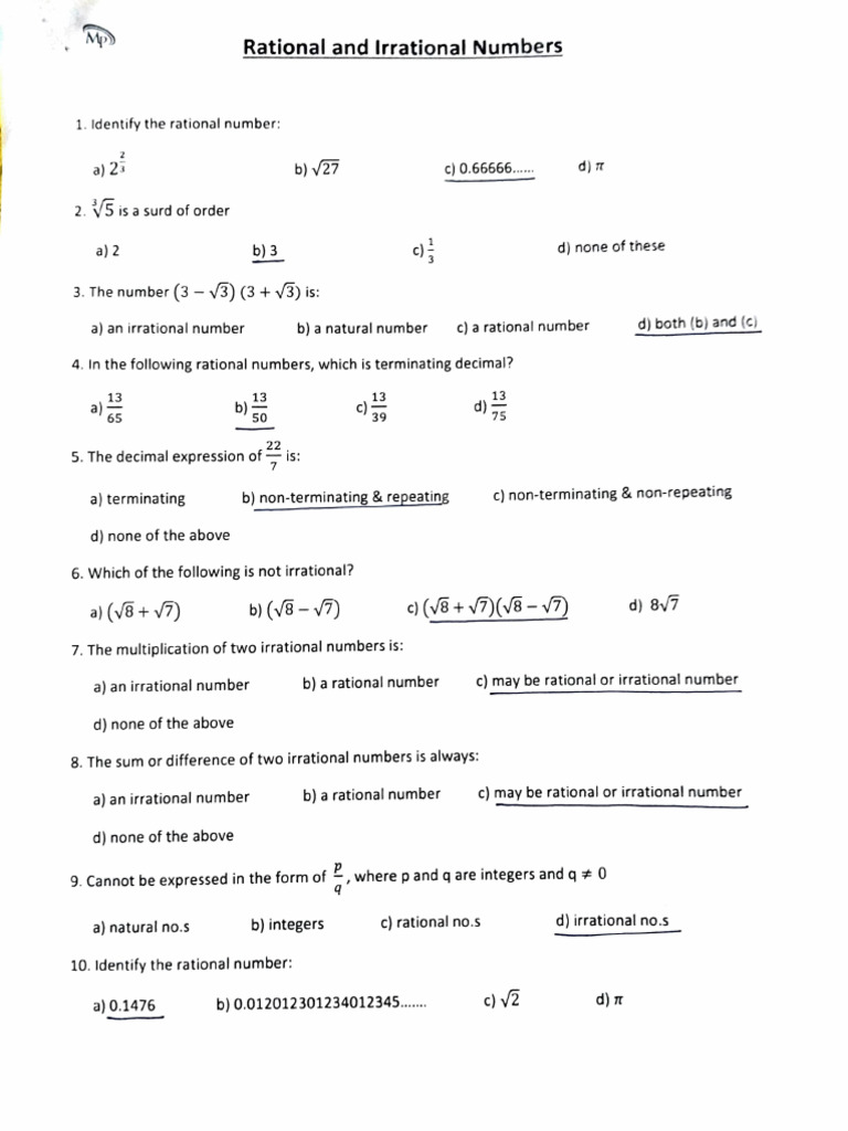 Rational & Irrational Numbers Quiz | PDF | Triangle | Elementary ...