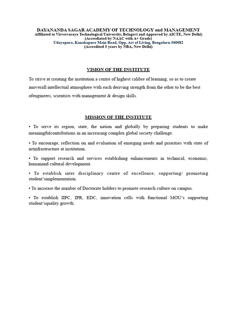 3&4. Institution and Department Mission and Vission 2 | PDF | Science
