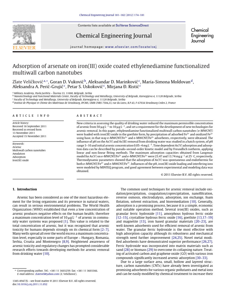 Adsorption of Arsenate On Iron III Oxide | PDF | Adsorption | Arsenic