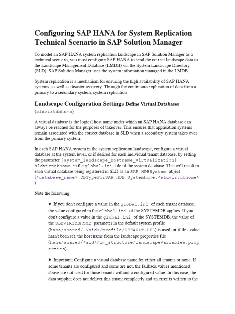 Configuring SAP HANA System Replication | PDF | Databases | Replication ...