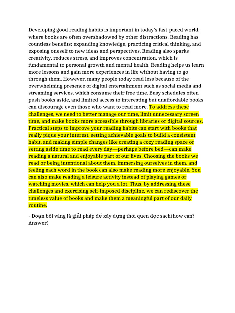 Developing Good Reading Habits Is Important in Today PDF