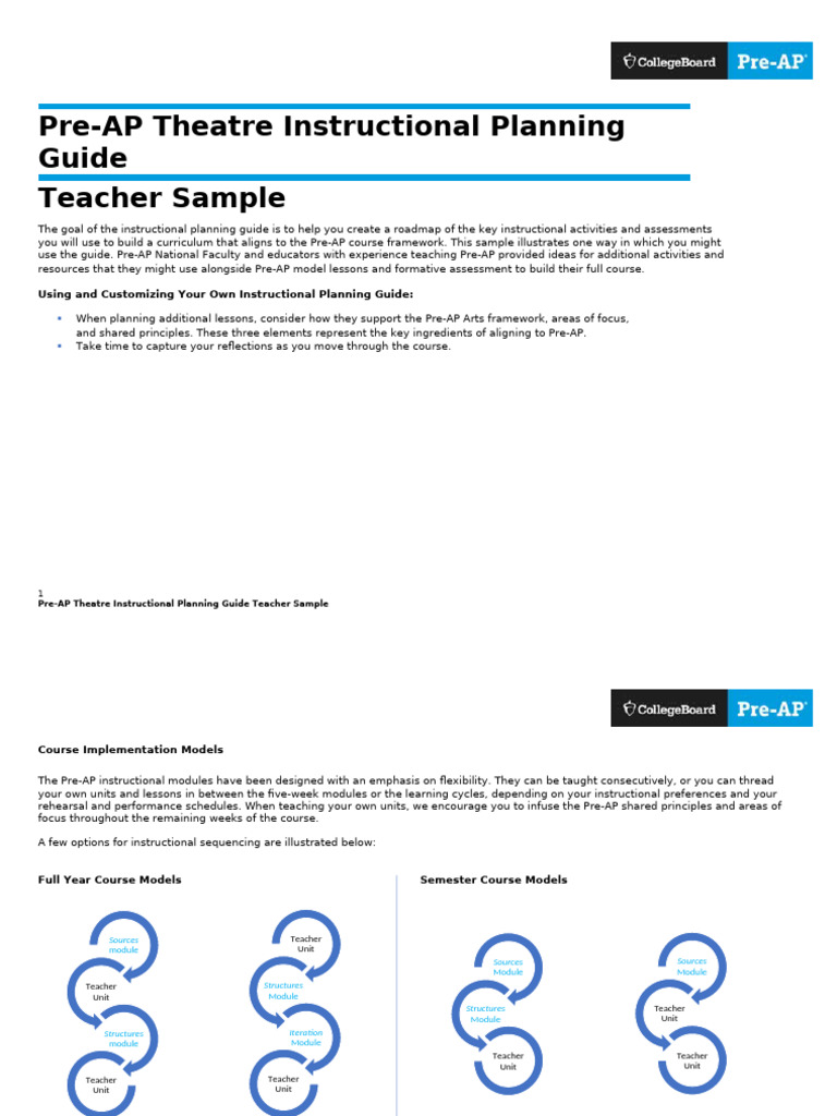 Pre ap theatre instructional planning guide teacher sample pdf