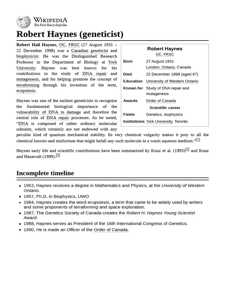Robert haynes geneticist pdf genetics biology