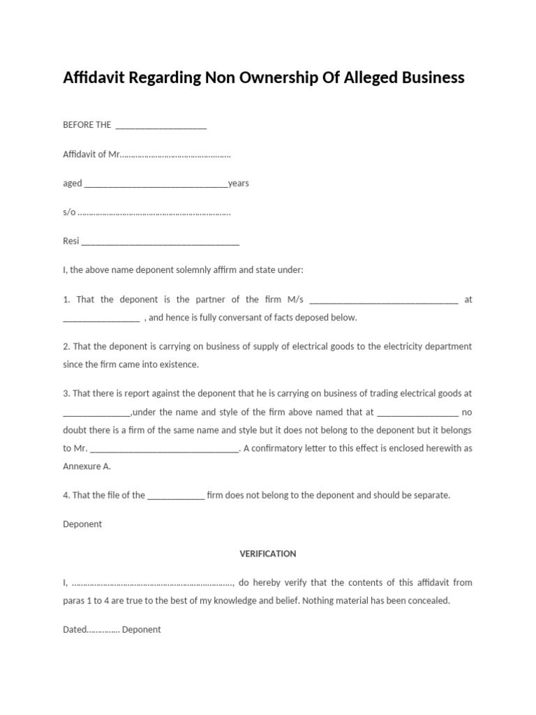 Affidavit of Non-Ownership Statement | PDF