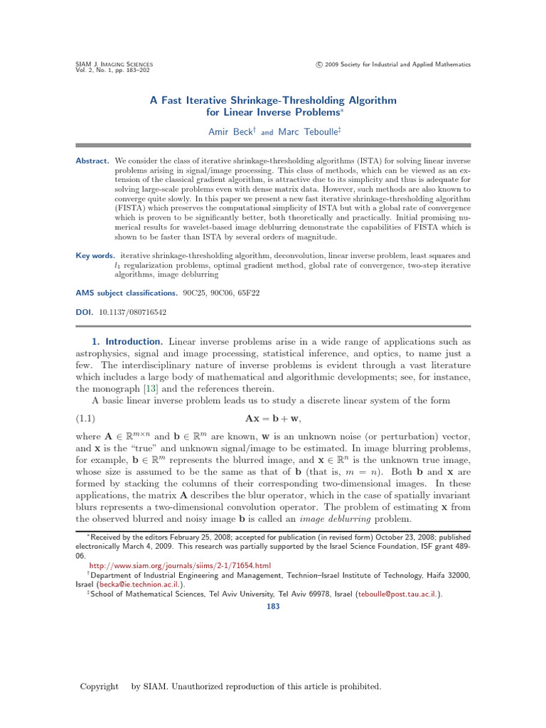beck2009 | PDF | Mathematical Optimization | Inverse Problem