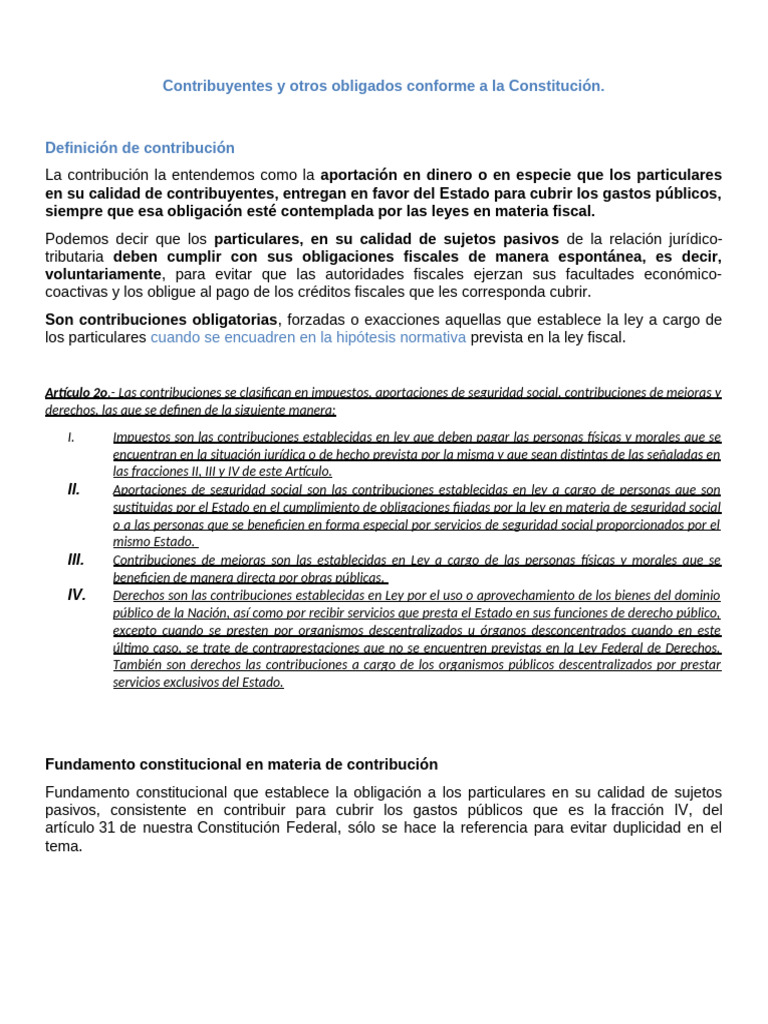 Contribuciones y Sujetos Tributarios en México | PDF | Pagos | Impuestos