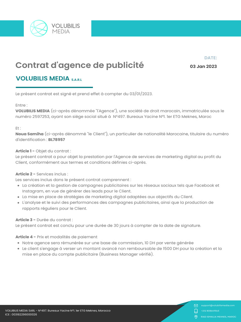 Contrat de marketing digital SMMA | PDF | Commercialisation | Business