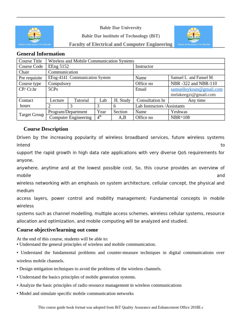 Wireless Mobile Communication Course Guide | PDF | Cellular Network ...